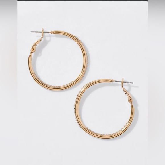 WHBM gold small pave hoop earring - Picture 1 of 12